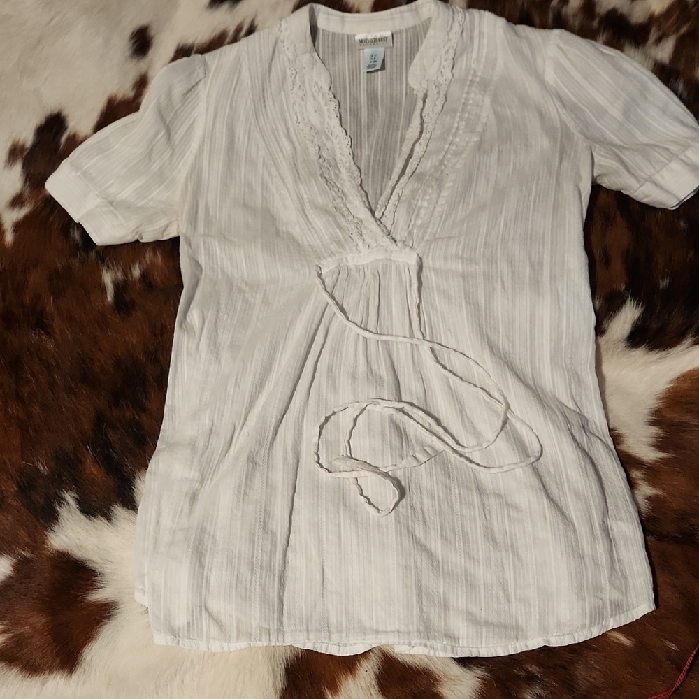 Motherhood White Short Sleeve Wrap Blouse Sz SM